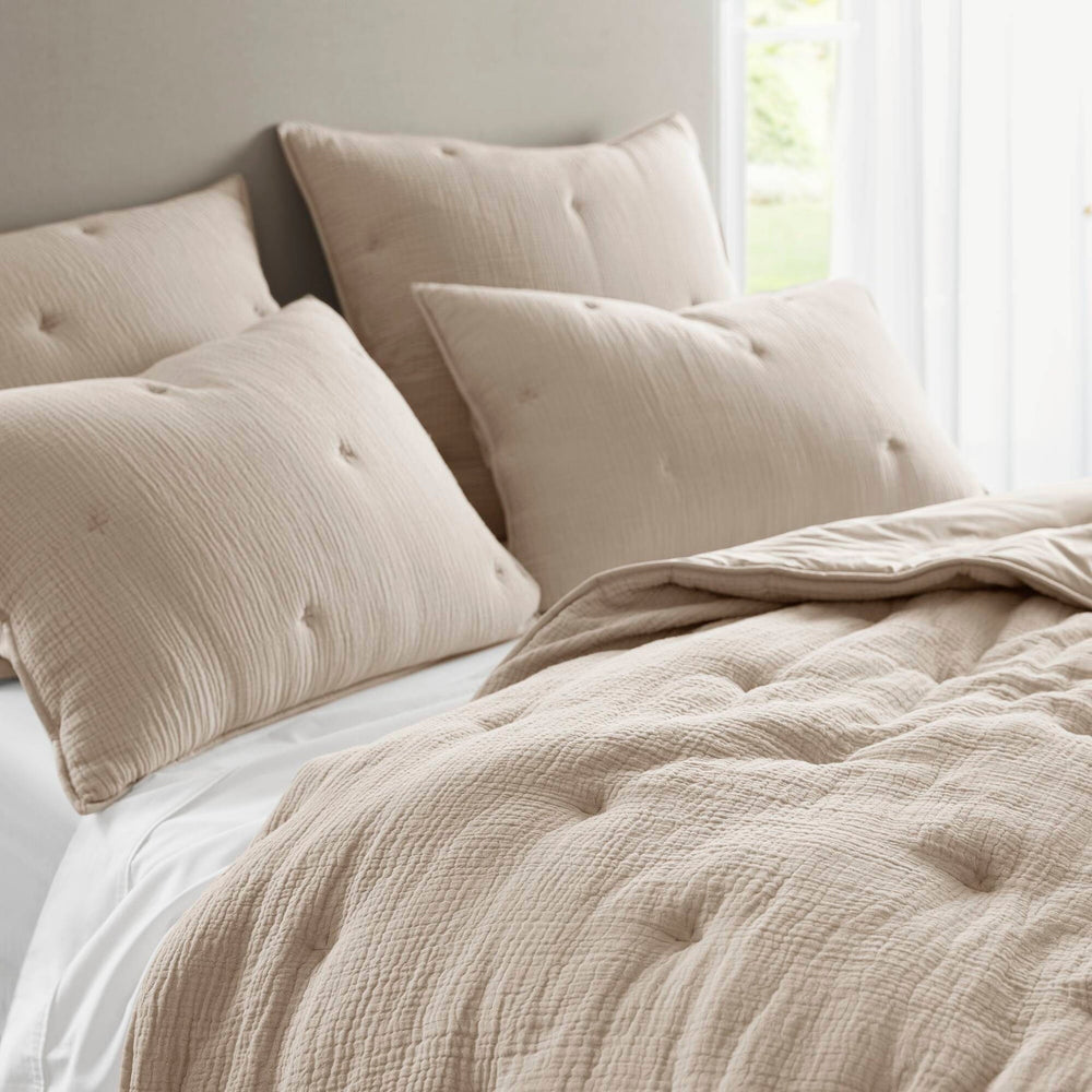 3-Piece Full/Queen Cotton  Embroidered Quilt Set,Taupe Media 25
