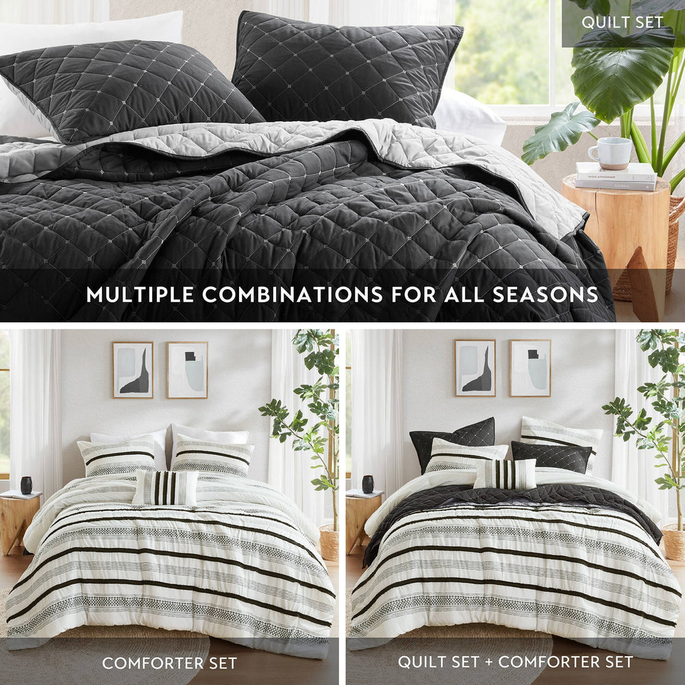 7 Piece Stripe Comforter and Quilt Set-King/Cal King Media 2
