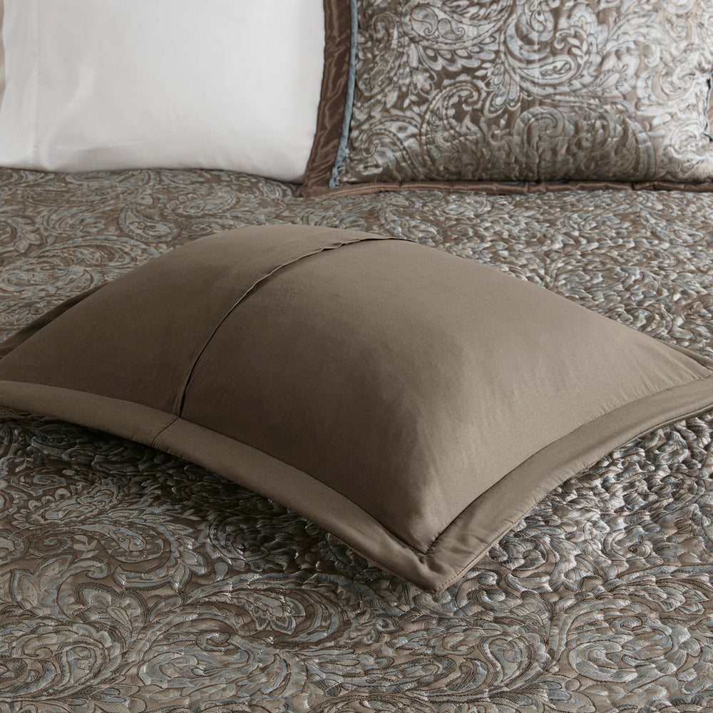 5 Piece Jacquard Bedspread Set with Throw Pillows Blue/Brown King Media 8