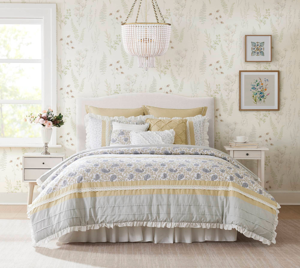 9 Piece Cotton Percale Comforter Set Yellow Queen Media 11