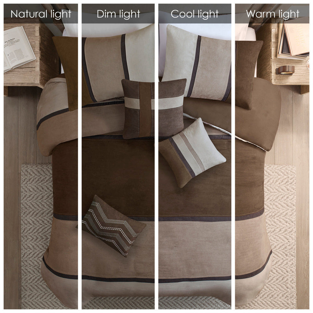 7 Piece Faux Suede Comforter Set Brown King Media 6
