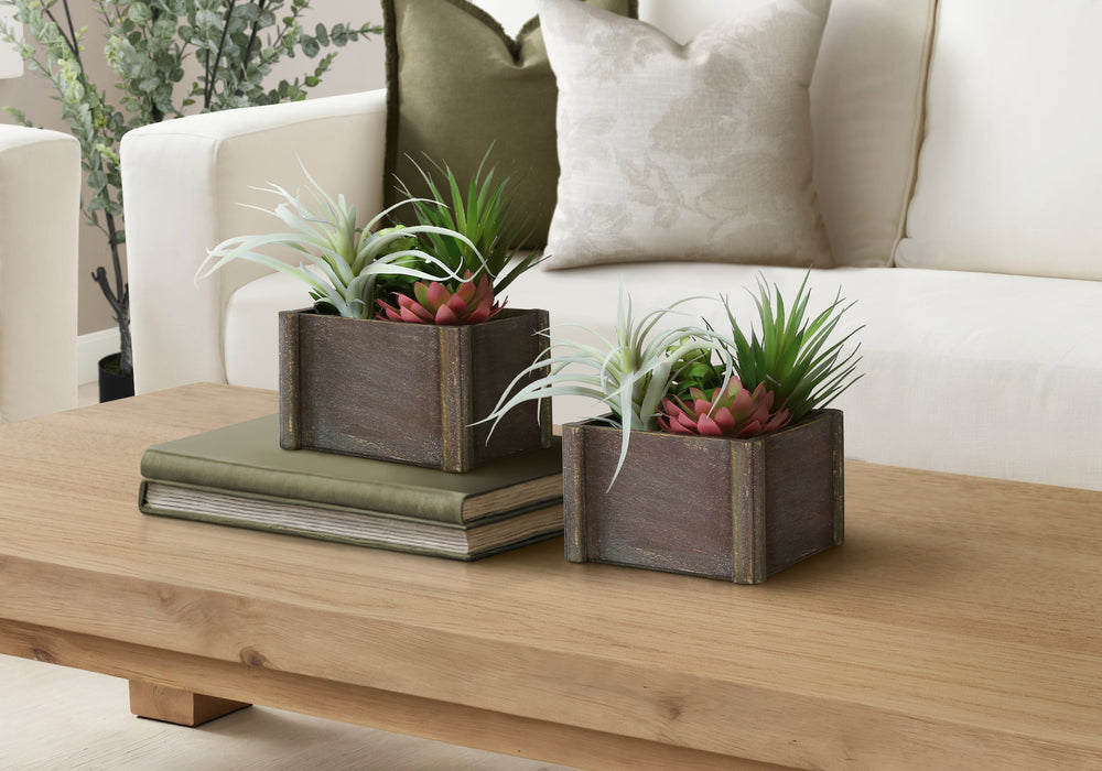 Artificial Plant, Set Of 2, 10' Tall, Succulent, Table, Brown Wooden Pots, Contemporary, Modern Media 1