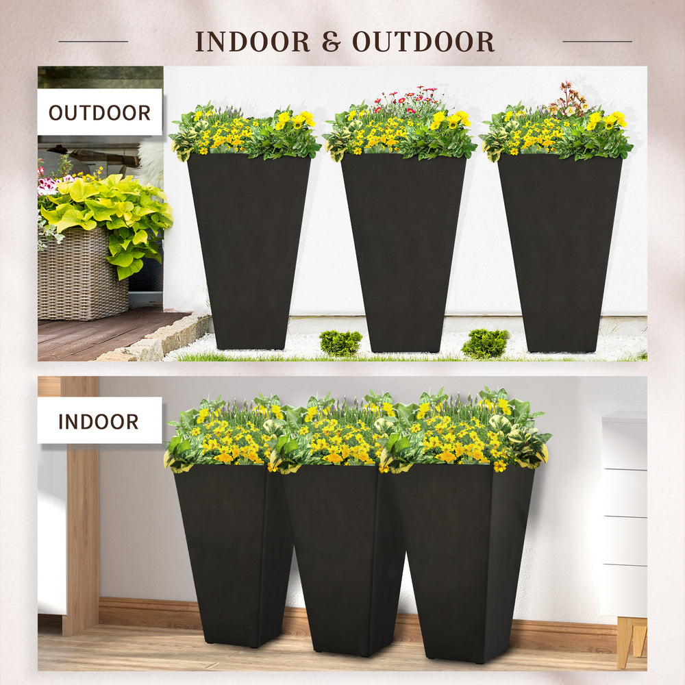 Outsunny Modern Tall Planters Set of 3 with Self-Drainage Black Polypropylene 28 Inches Media 6