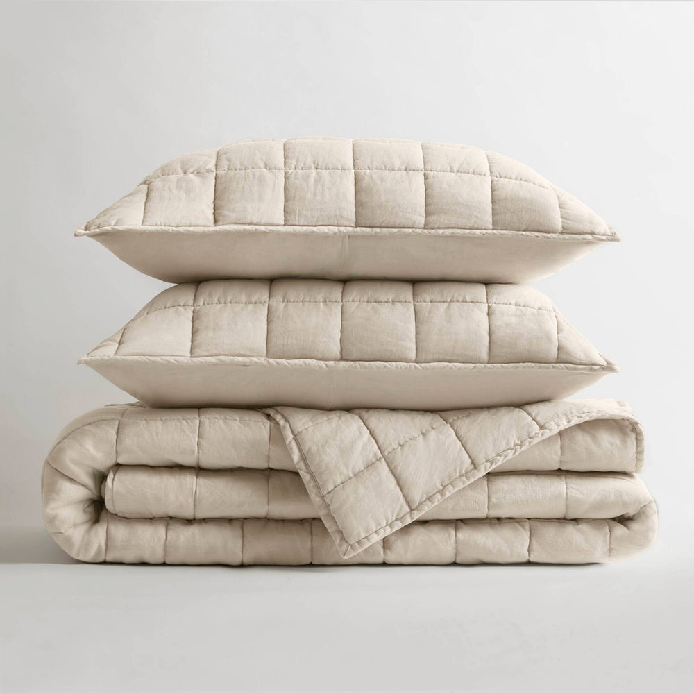 3-Piece King/Cal King Linen Garment Washed Quilt Set,Linen Media 13