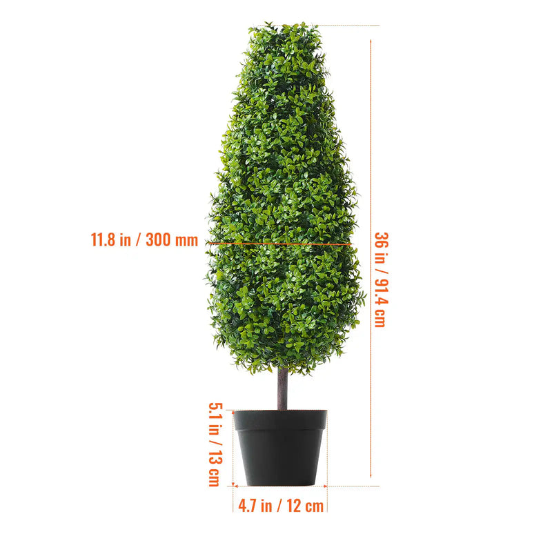 2 Pack 3' Artificial Boxwood Topiary Tree Faux Plant UV Decor In/Outdoor