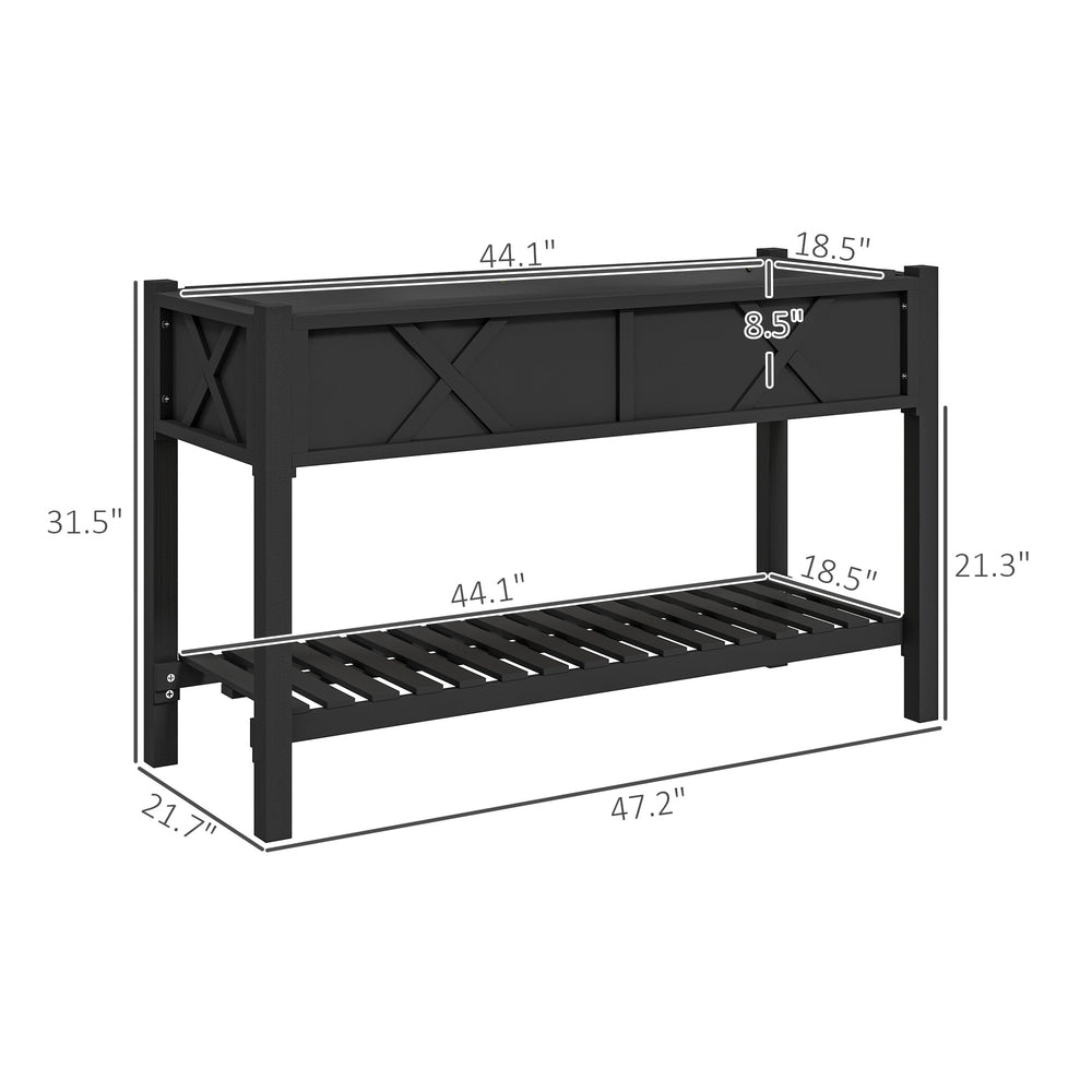 Elevated Wood Planter Box,Raised Garden Bed,with Storage Shelf,Drainage Holes,and Liner Media 3