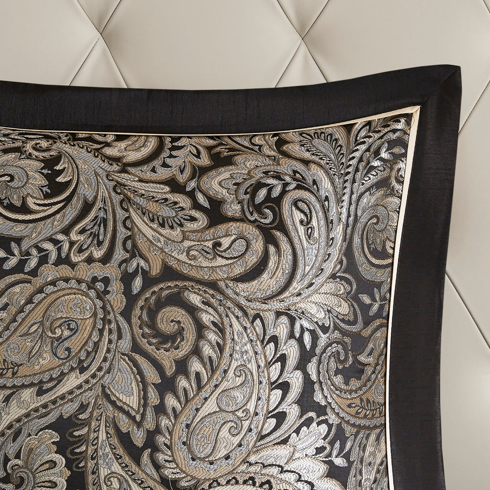 12 Piece Comforter Set with Cotton Bed Sheets Black King Media 16