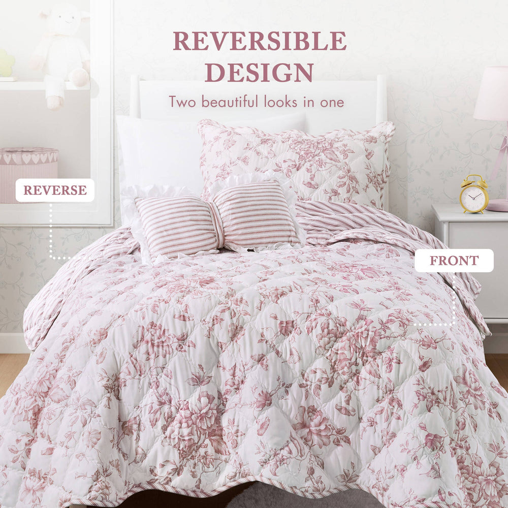 3 Pieces Twin/Twin XL Quilt Set with Decorative Pillow,Pink Media 9