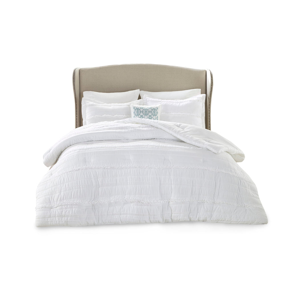 5 Piece   Ruffled Comforter Set White Queen Media 13