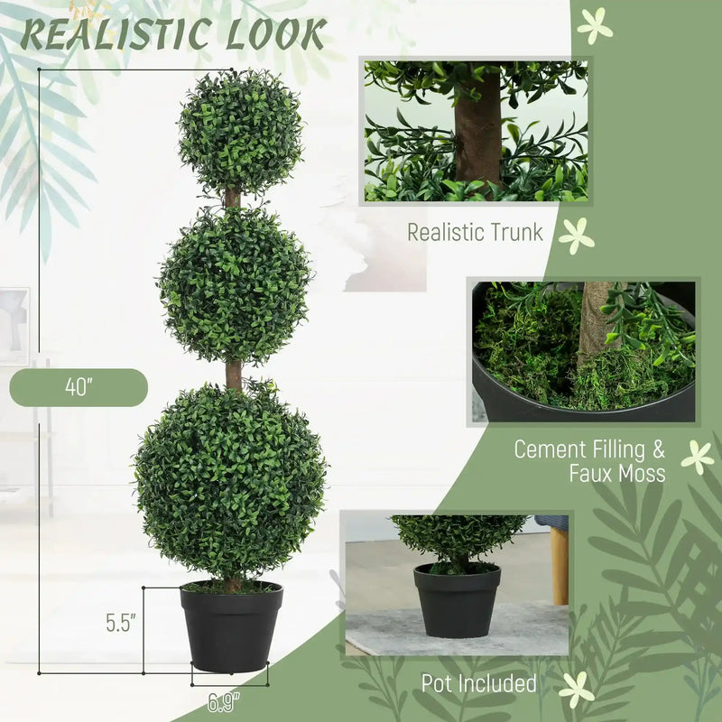 2 pcs/set. Artificial Ball Boxwood Topiary Trees, Fake Plants in Pot