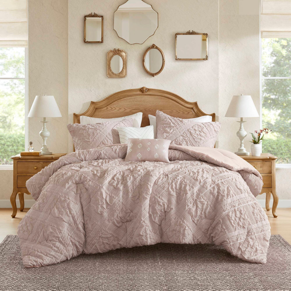 5-Piece King 5 Piece Sculpted jacquard comforter set,Pink Media 20