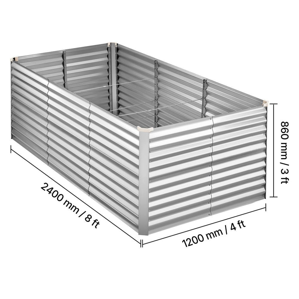 Galvanized Raised Garden Bed, 8 x 4 x 3 ft, Rectangular Metal Planter Box Kit Outdoor, Bottomless Elevated Planting Box with Gloves, Rustproof Alu-Zinc, for Growing Flowers Vegetables, Silver Media 8