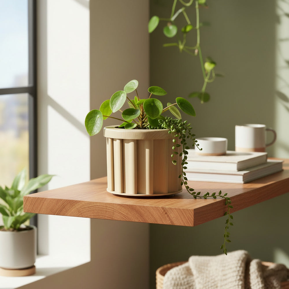Round Strata Planter SM - Beige Brown Media 2
