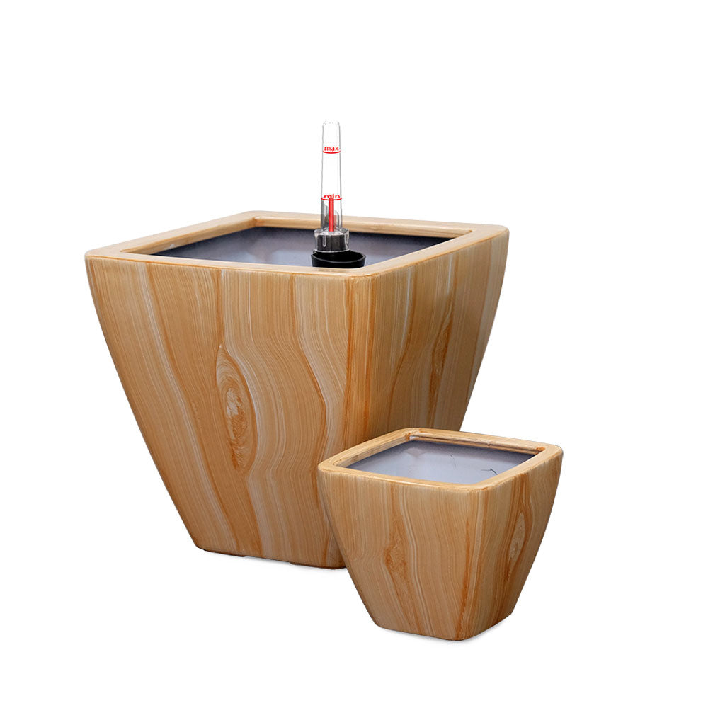 2-Pack Smart Self-watering Planter Pot for Indoor and Outdoor - Light Wood - Square Cone Media 5