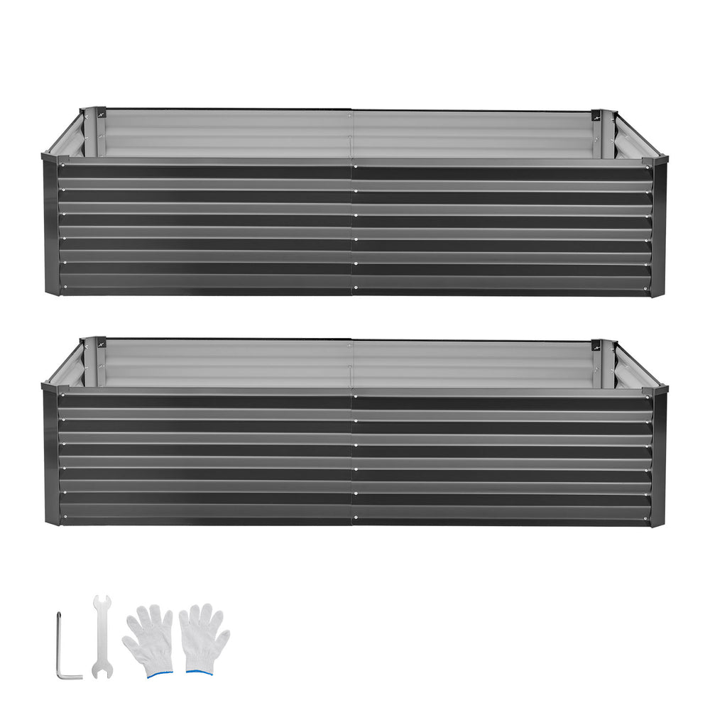 2 Pack Galvanized Raised Garden Beds, 6.67 x 3.35 x 1.51 ft, Rectangular Metal Planter Boxes Kit Outdoor, Elevated Planting Box with Gloves, Alu-Zinc, for Growing Flowers Vegetables, Dark Gray Media 11