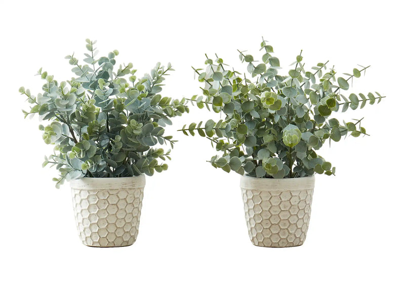 Artificial Plant, 13' Tall, Eucalyptus Grass, Indoor, Faux, Fake, Table, Greenery, Potted, Set Of 2, Decorative, Green Leaves, White Pots