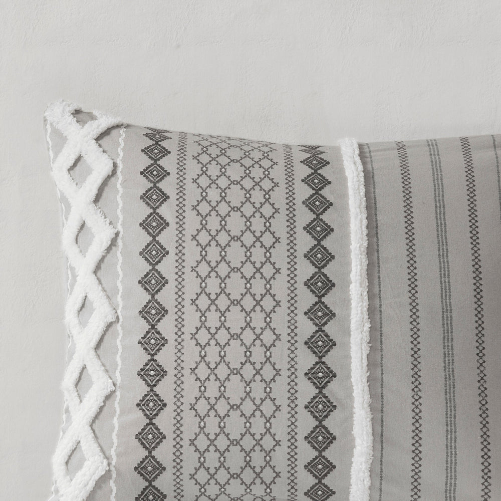 Cotton Printed Comforter Set with Chenille Gray King/Cal King Media 5
