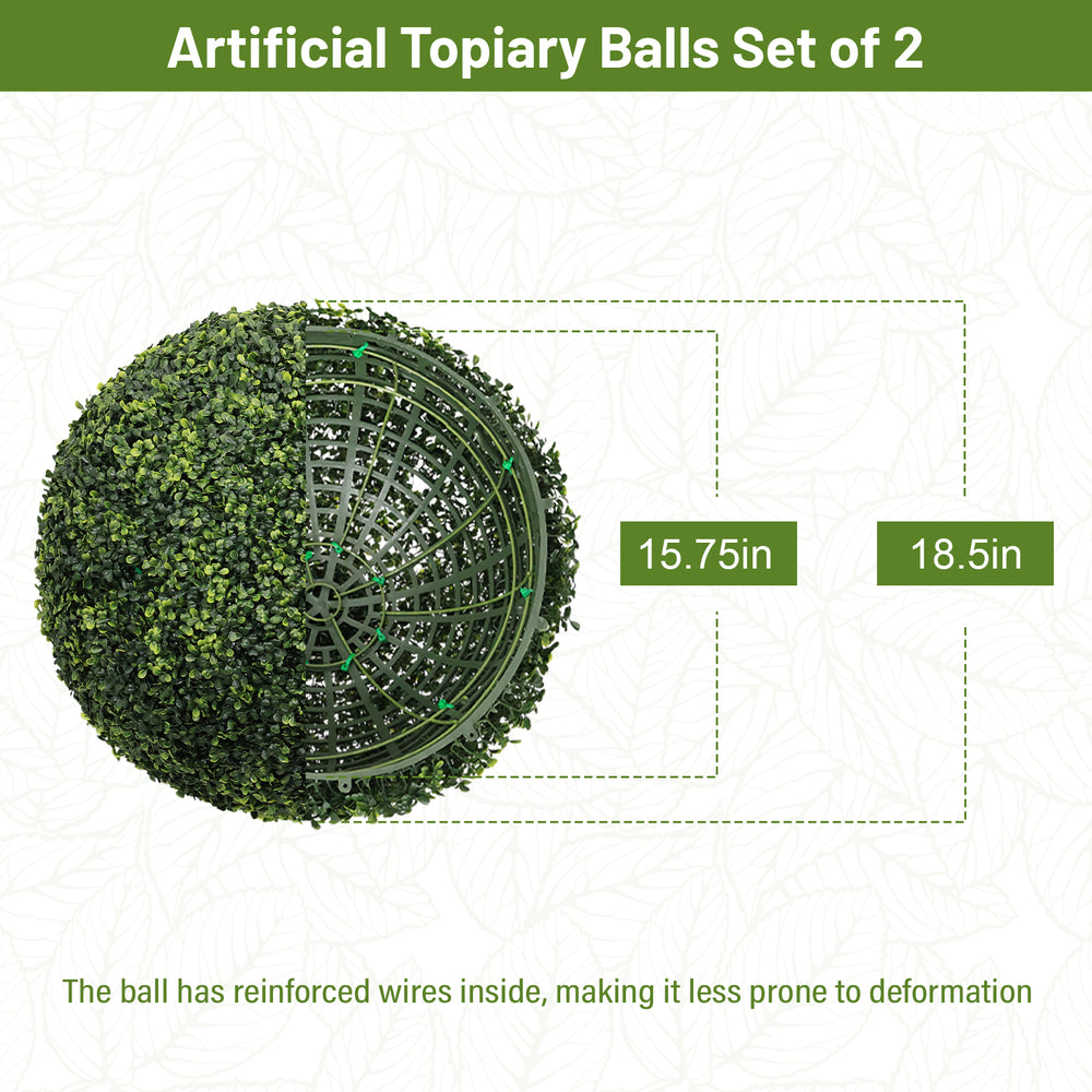 18.5IN dark Artificial Topiary Balls Outdoor Faux Boxwood Decorative Green Spheres for Garden Front Porch Patio Planter Decoration, 2pcs/set Media 3