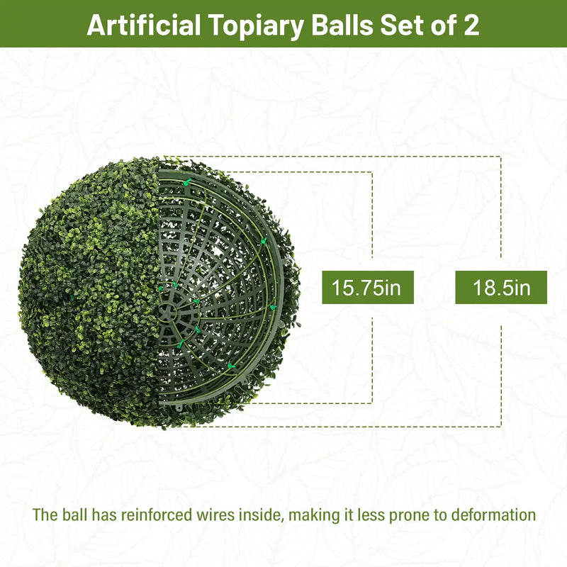 18.5IN dark Artificial Topiary Balls Outdoor Faux Boxwood Decorative Green Spheres for Garden Front Porch Patio Planter Decoration, 2pcs/set