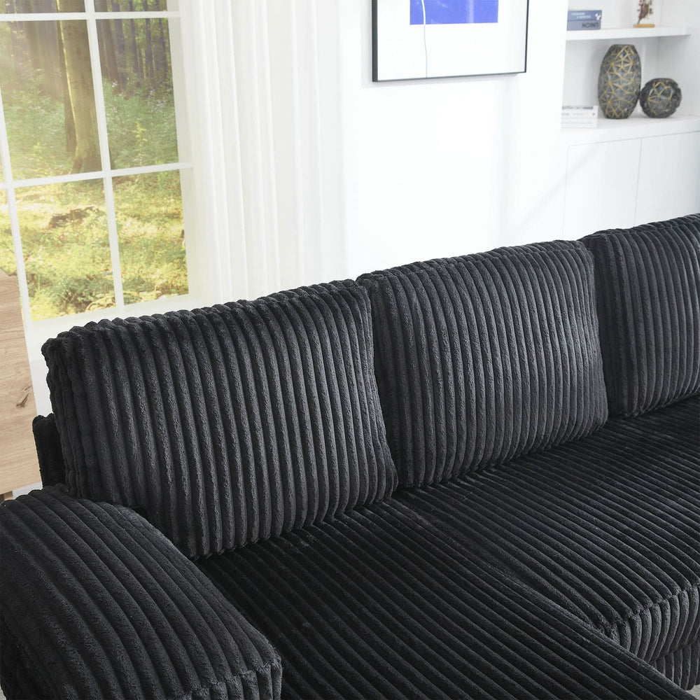 U Shaped Sofa Wood Frame Oversized Four-Seater Living Room Black Upholstery Media 12