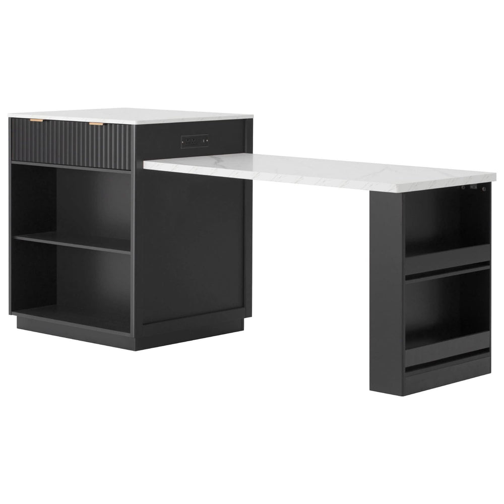 Kitchen Island Modern With Extendable Dining Table & Power Outlet For 4-6 People Black Media 41