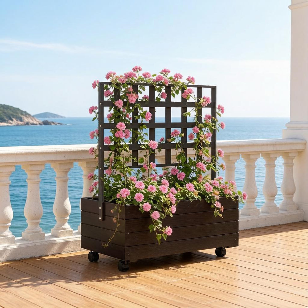 Dual-Function Design Planting box,Wooden Elevated Garden Bed with Trellis,Outdoor Planter Box,Portable Raised Garden Bed Media 6