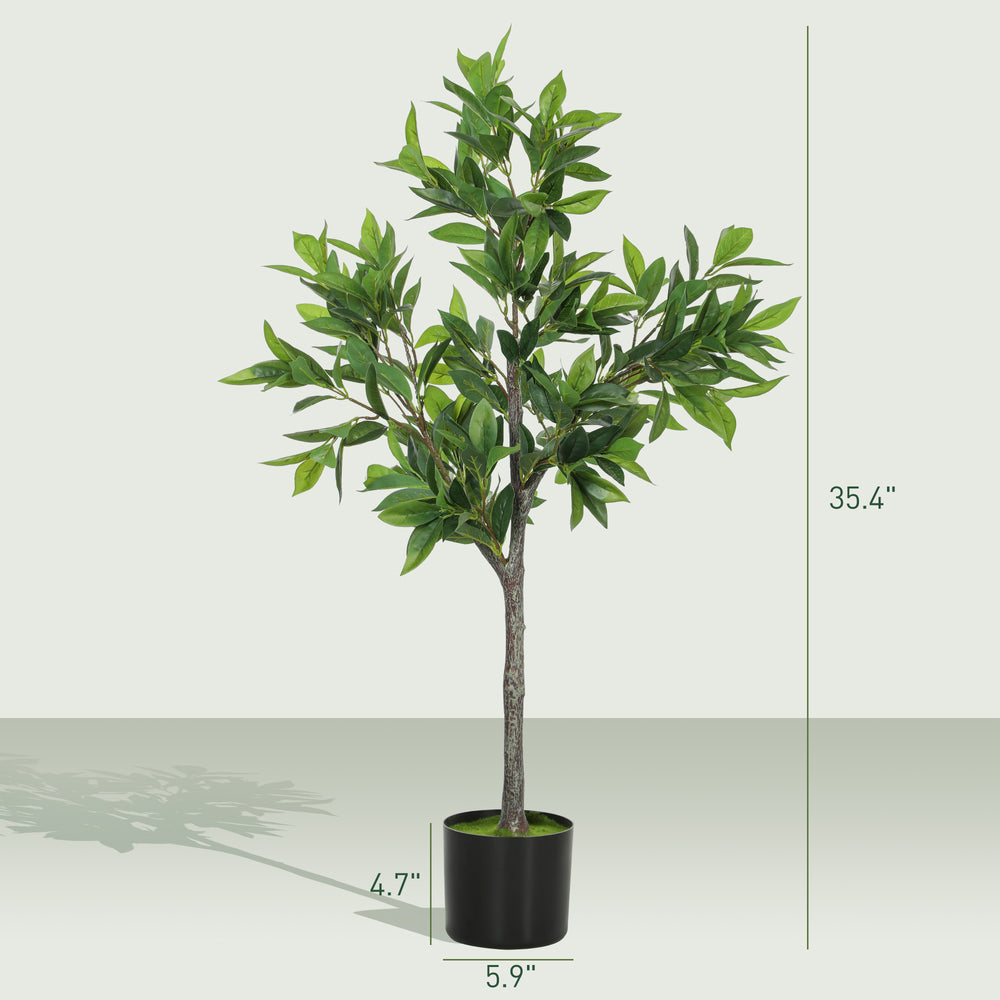 Potted Fake Plant, Lifelike Laurel Artificial Tree,Green Media 6