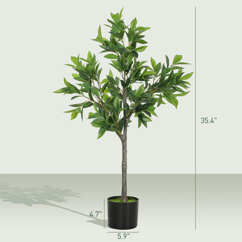 Potted Fake Plant, Lifelike Laurel Artificial Tree,Green Media 6