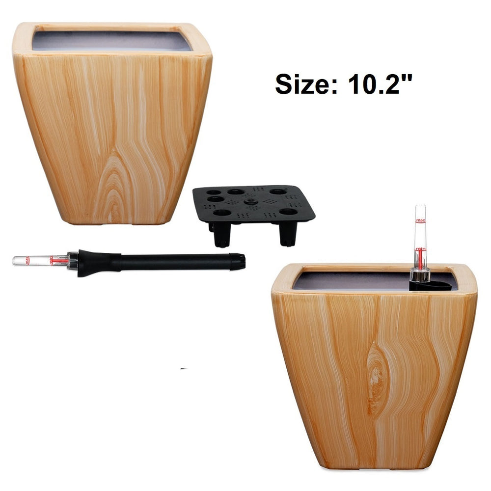 2-Pack Smart Self-watering Planter Pot for Indoor and Outdoor - Light Wood - Square Cone Media 6