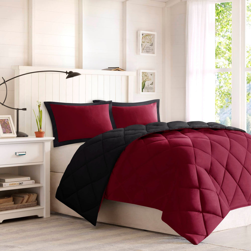 2 Pieces Twin/Twin XL 3M Scotchgard Diamond Quilting Reversible Down Alternative Comforter Set,Red+Black Media 6