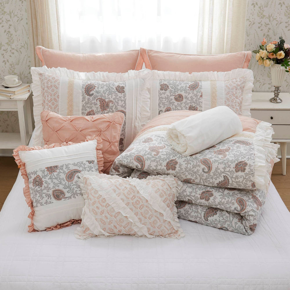9 Piece Cotton Percale Comforter Set Blush Cal King Media 6