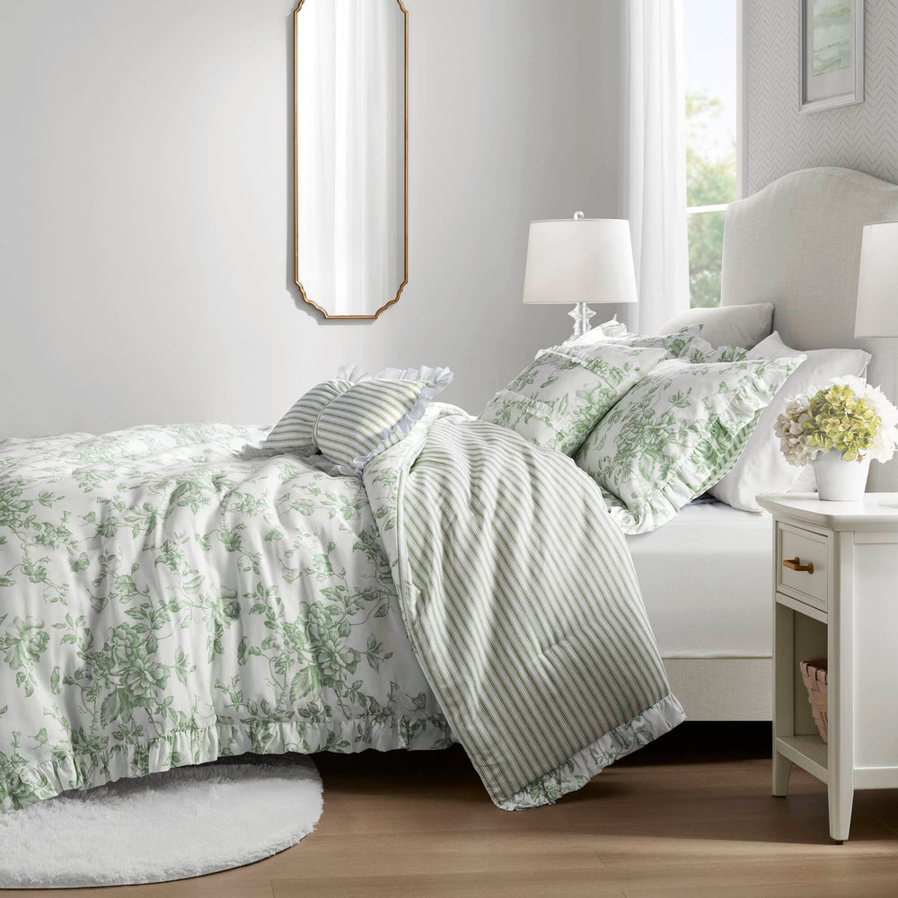 5 Pieces Full/Queen Comforter Set with Decorative Pillows,Green Media 16
