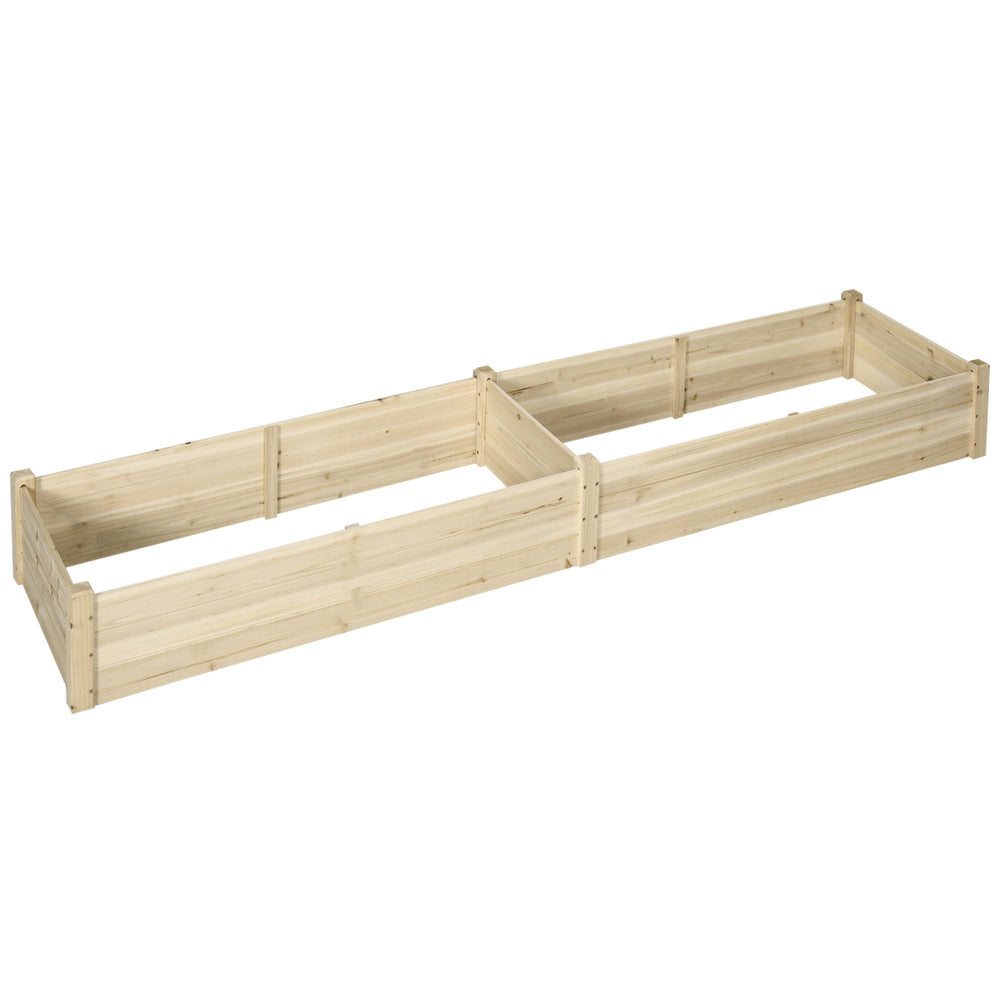 Outsunny 8x2ft Wooden Raised Garden Bed Kit, Elevated Planter with 2 Boxes, Self Draining Bottom and Liner, Patio to Grow Vegetables, Herbs, and Flowers, Natural Media 10