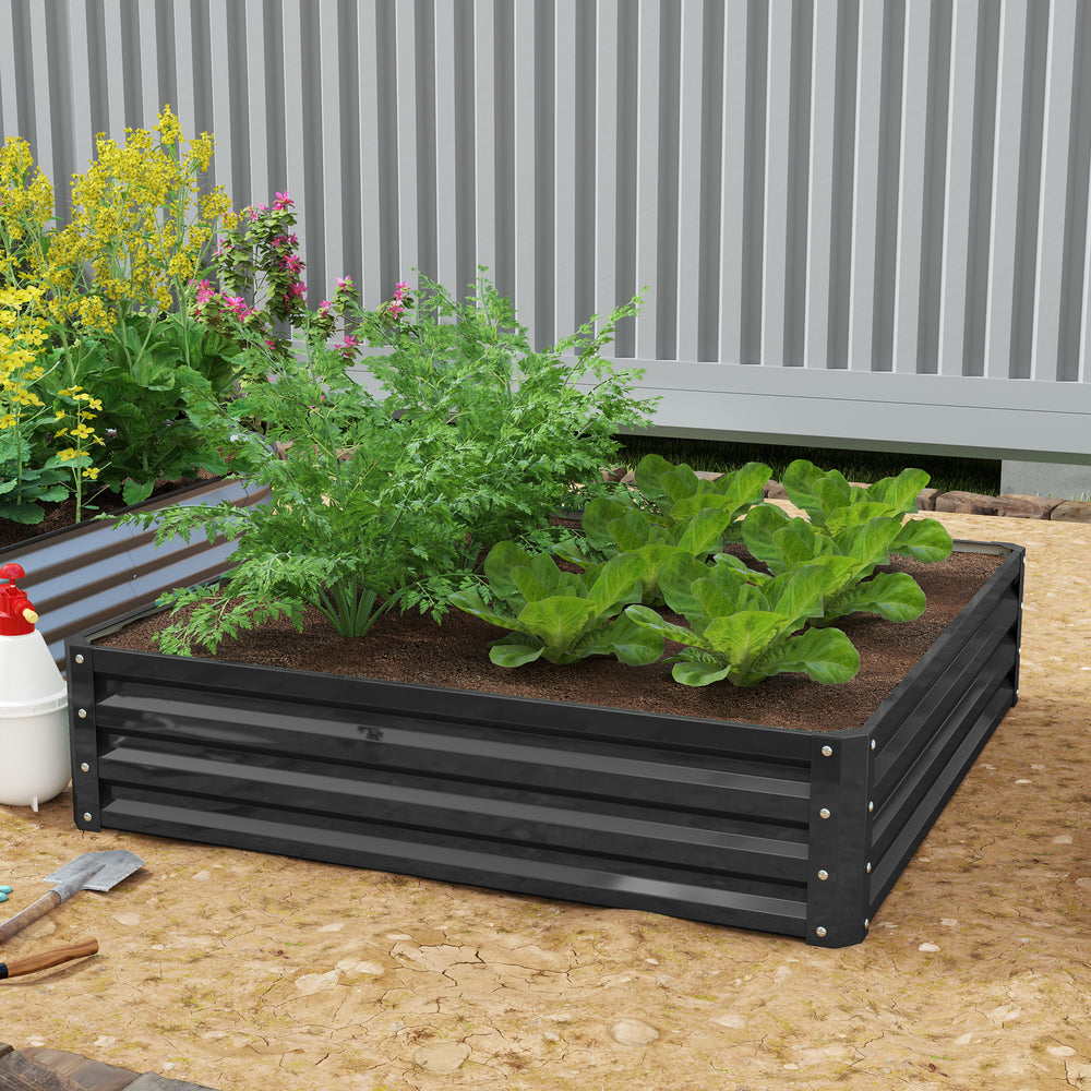 Outsunny 4' x 4' x 1' Galvanized Raised Garden Bed, Planter Raised Bed with Steel Frame for Vegetables, Flowers, Plants and Herbs, Gray Media 10