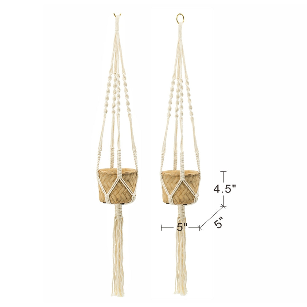 Set of 2, 5x5x4.5' Hanging Planter With Cotton Hanger, Bohemian Style Media 2