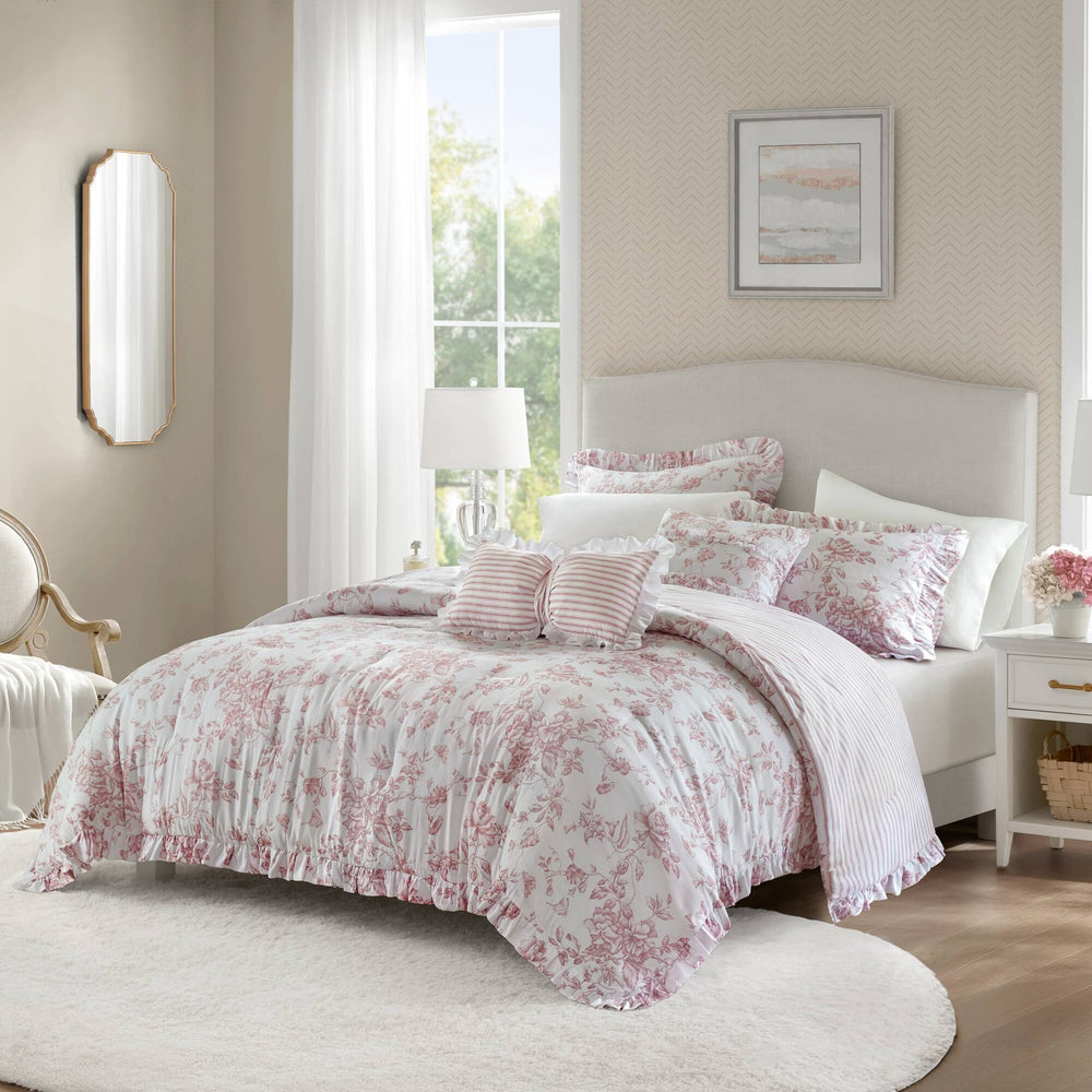 4 Pieces Twin/Twin XL Comforter Set with Decorative Pillows,Pink Media 16