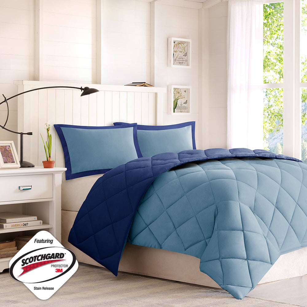 King 3M Scotchgard Diamond Quilting Reversible Down Alternative Comforter Set Media 5
