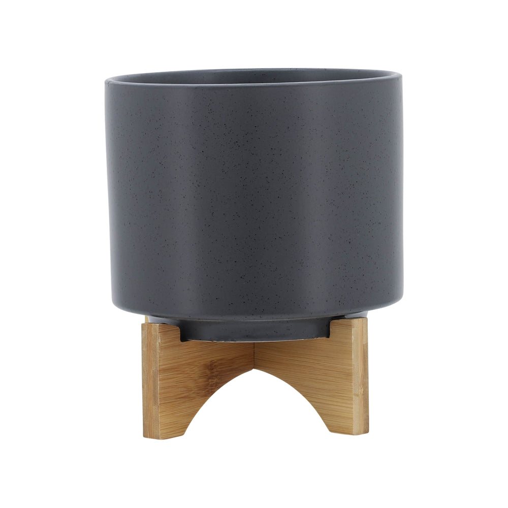 8' PLANTER W/ WOOD STAND, MATTE GRAY Media 2
