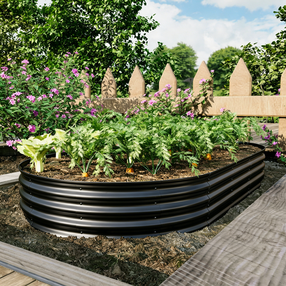 Galvanized Raised Garden Bed 8x4x1ft - Heavy Duty Metal Planter Box for Vegetables, Herbs & Flowers, Rust-Proof Outdoor Garden Bed with Large Capacity, Black Media 7