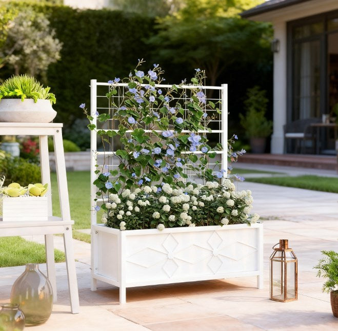 Garden Bed with Trellis,Outdoor Planter Box Galvanized Raised Garden Bed,for Climbing Vines Media 8
