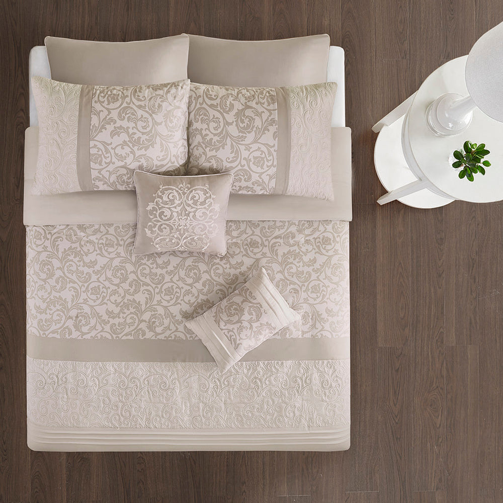 Embroidered 8 Piece Comforter Set Neutral Cal King Media 12
