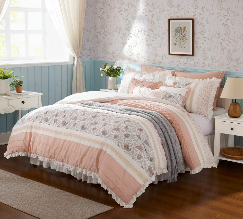 9 Piece Cotton Percale Comforter Set Blush Cal King Media 13
