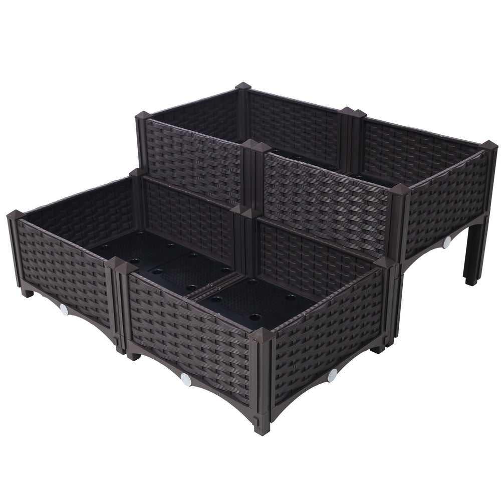4 Piece Raised Garden Bed with Legs, Self-Watering Planter Box Raised Bed to Grow Flowers, Herbs & Vegetables, Brown Media 2