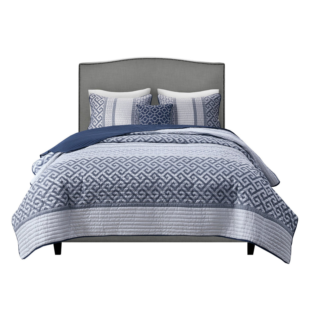 4 Piece Jacquard Quilt Set with Throw Pillow Navy King/Cal King Media 10