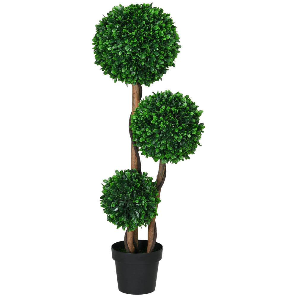 HOMCOM 3.5ft/43.25' Artificial 3 Ball Boxwood Topiary Tree with Pot, Indoor Outdoor Fake Plant for Home Office, Living Room Decor Media 1