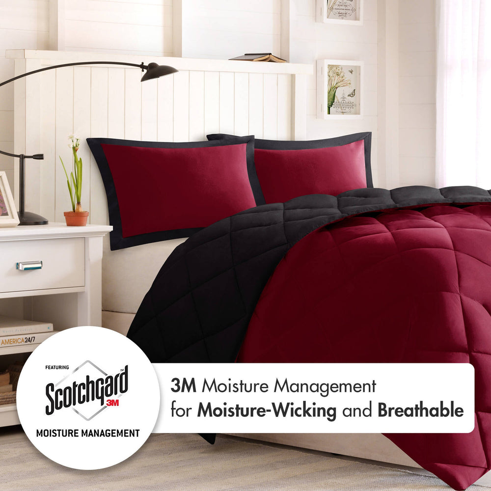 3 Pieces King/Cal King 3M Scotchgard Diamond Quilting Reversible Down Alternative Comforter Set,Red+Black Media 11