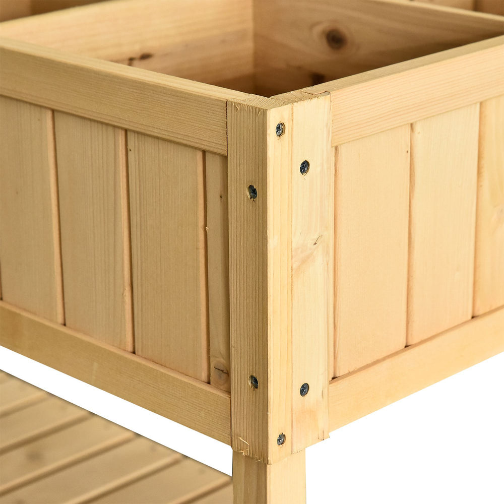 Outsunny 43x18x30in Raised Garden Bed with 8 Pockets and Shelf, Wooden Elevated Planter Box with Legs to Grow Herbs, Vegetables, and Flowers, Natural Media 2