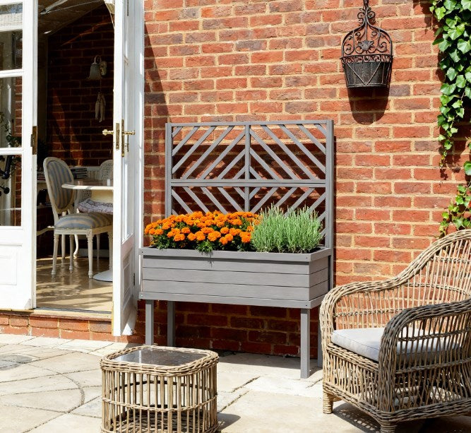 Spacious Raised Garden Bed,Elevated Wood Planter with Trellis for Climbing Plants,with Legs and Drainage Holes Media 1