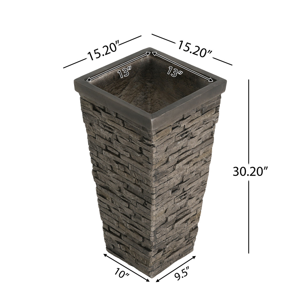 Tall Grey Stone-Effect MGO Planter - Indoor Outdoor Tall Square Plant Pot with Realistic Brick Texture, Weatherproof Heavy-Duty Container for Trees, Shrubs & Large Plants Media 2