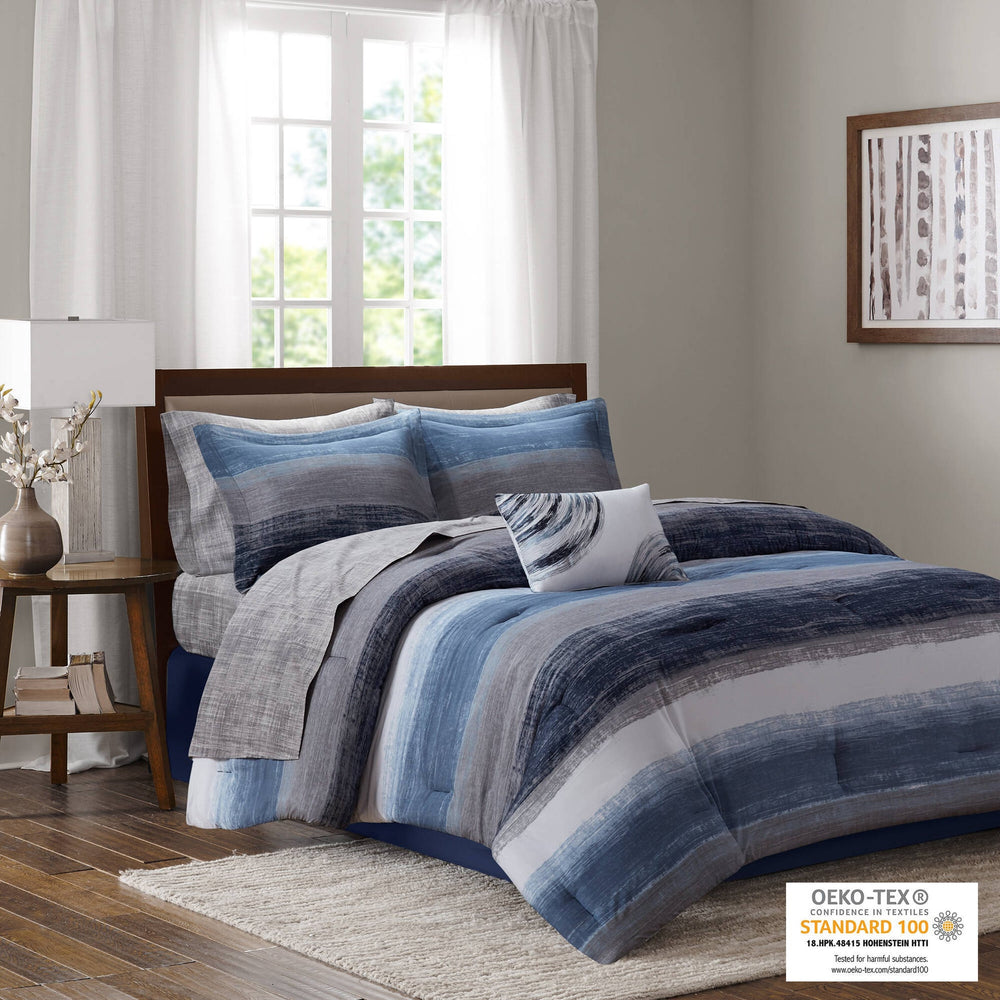 7-Piece Twin 7 Piece Comforter Set with Cotton Bed Sheets,Navy Media 2